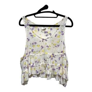 Intimately Free People Cream Floral Tiered Lightweight Yellow Purple Tank Top